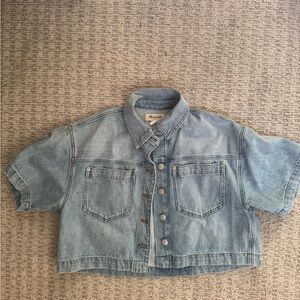 Madewell Light Wash Cropped Denim Jacket - Light Blue